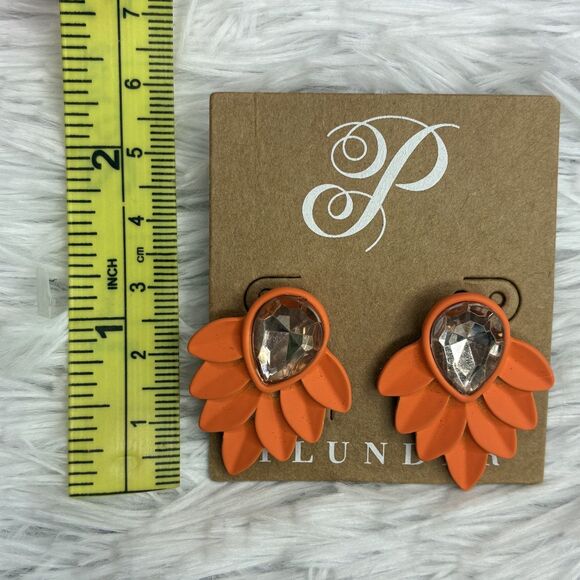 New Plunder Orange Leaf With Teardrop Peach Stone Women’s Jewelry Earrings - Picture 3 of 7